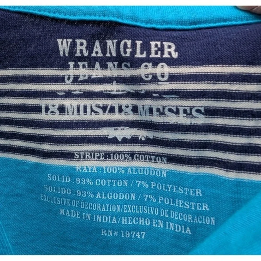Wrangler Jeans Co Kids Long Sleeve Polo Shirt Blue Stripe Horse Embroidery 18 Mo